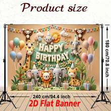 2D flaches Banner, 1 Stück Dschungel-Tier-Themen Geburtstags-Party Hintergrund - strapazierfähiger Vinyl Fotohintergrund für drinnen & Outdoor, ohne Strombedarf, Wald Geburtstags Festival Garten Party