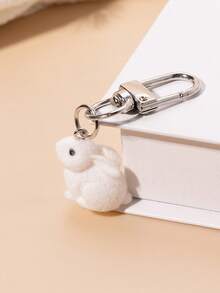 1个可爱植绒兔子钥匙扣卡通动物吊坠男女通用个性化礼物送给朋友和情侣包包挂饰汽车饰品女士礼物 - 白色 - 查看 4