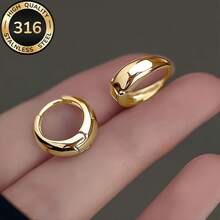 18K Gold Women's Hoops 316 Stainless Steel Durable 316 Core 18K Plating Strength & Elegance Comfort Fit Secure Closure Non Tarnish For Daily Party Wear Classic Huggie Pairs With Jeans Party Outfits Thoughtful Gift For Milestones - 金色 - 查看 9