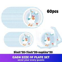 Bộ đồ dùng tiệc dùng một lần hình ngỗng và thiên nga màu xanh dương hoạt hình, 80/10 món, gồm đĩa, cốc, khăn trải bàn 7/9 inch và banner, phục vụ 10-80 người cho sinh nhật, dã ngoại, cắm trại, tiệc cưới. - Nhiều màu - Xem 19