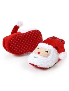 圣诞婴儿男女宝宝舒适羊毛短靴新生儿拖鞋冬季保暖防滑婴儿床鞋 - 紅色 - 查看 6