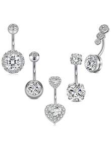 4/5/8/10pcs Body Jewelry Set, Cubic Zirconia Flower, Butterfly & Heart Decor 14G Stainless Steel Navel Piercing Rings, Suitable For Daily, Party, Holiday Gift, Beach
