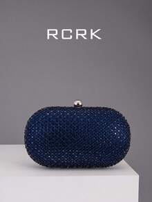 优雅时尚水钻装饰椭圆形手拿包，派对包非常适合派对婚礼舞会晚宴/宴会搭配节日派对礼服晚礼服和亮片礼服，迷人的水钻包 - 藏蓝色 - 查看 7