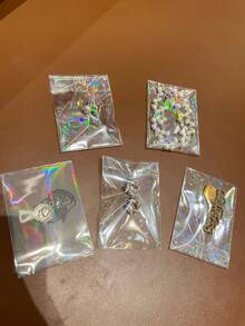 50/100pcs Transparent Holographic Iridescent Jewelry Bags, Jewelry Protection Bags Heart Gradient Transparent OPP Bags, Shiny Card Film, Colorful Photochromic Photo Card Protector - Multicolor - View 7