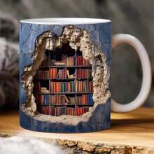 1pc Ceramic Coffee/Tea Mug, Bookshelf Shaped Cup, Drinkware For Winter & Summer, Gift