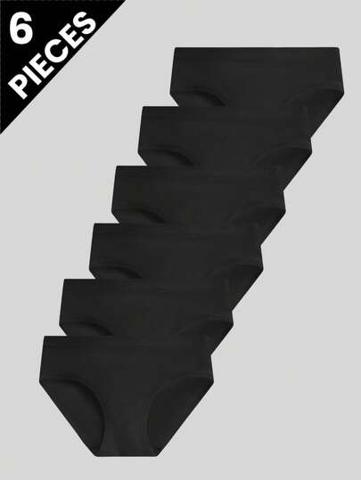 6pcs/Pack Teenage Girls Casual Solid Color Seamless Breathable Comfortable Triangle Panties, Suitable For Daily Wear And Sports