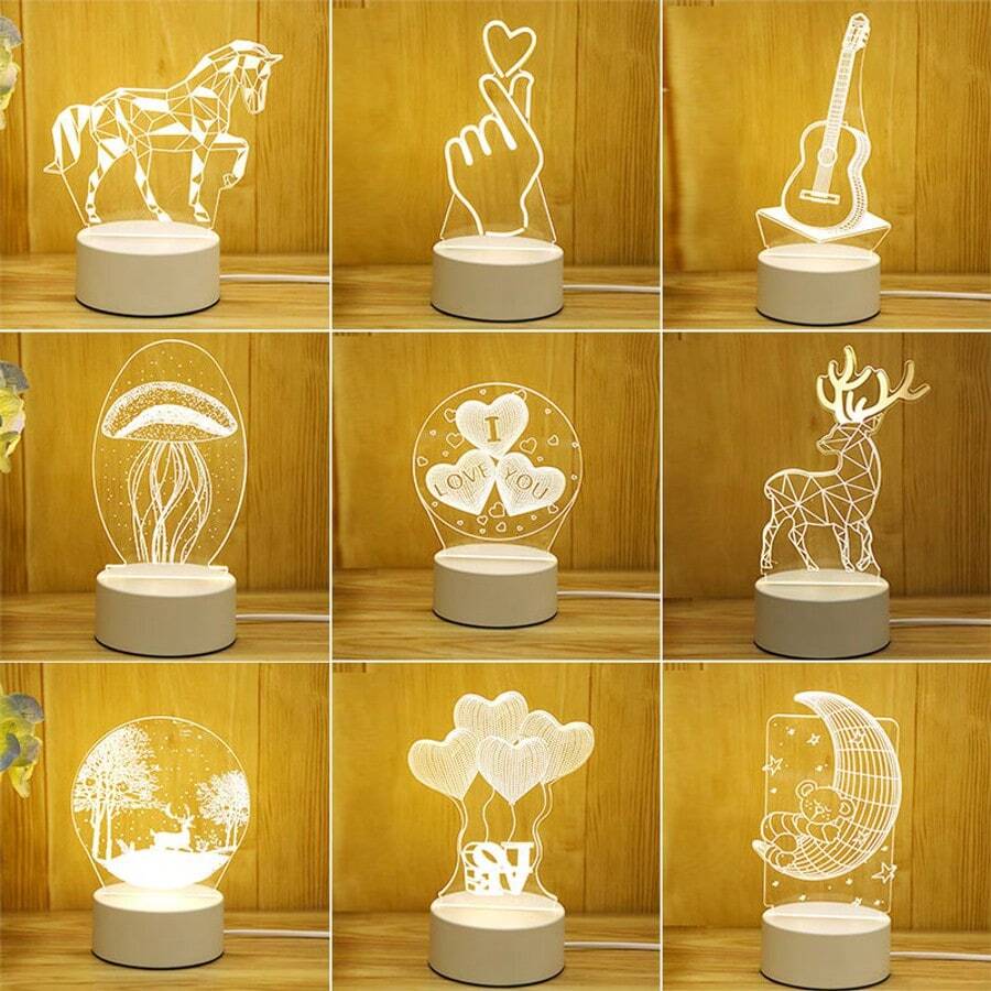 Creative 3D Stereo Night Light, USB Powered, Touch Switch, Three-Level Dimming, It Is An Ideal Choice For Birthday Gifts Or Holiday Gifts. - trắng - Xem 1