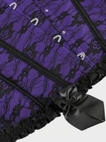 Woman' Plus-Size Corset Top, Renaissance Lingerie, Tie Bow Front Flower, Sexy Retro Shapewear - Purple - View 4