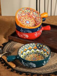 Soup Bowls With Handles, 23 Oz French Onion Soup Bowls Oven, Bohemian Ceramic Soup Crocks For Cereal, Pasta, Beef Stew, Chilli, Microwave Dishwasher 6.2 Inch, Set Of 4 - 彩色 - 查看 1