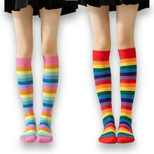 2 Pairs Kit Of Fun Rainbow Striped Socks Comfort And Style For All Ages - Light High + Dark High - View 1