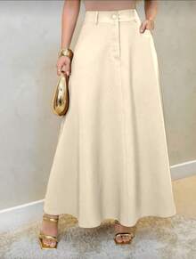 Women's Long High-Waisted Skirt With Pockets On Both Sides - 無色 - 查看 2