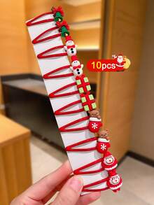 10pcs/Set Cute Cartoon Christmas Santa Claus, Snowflake, Reindeer, Christmas Tree, Penguin, Bear Christmas Socks, Bells, Christmas Gift Hair Clips, Girls Christmas Party Hair Accessories, Colorful Fashion Hair Pins