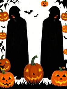 Best Selling Christmas Hooded Cloak Cape - All Black Grim Reaper Demon Witch Long Cloak - Stage Makeup Performance Props - Activity Role Play Props - Suitable For Halloween, Christmas, Birthday Parties, Great Gift For Family And Friends - Multicolor - View 3