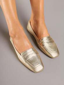 Mocassini in morbida pelle, scarpe flat casual da donna per lavoro/ufficio, adatte per primavera e autunno - Dorato - Visualizzare 4