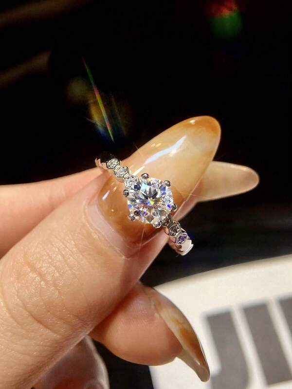 1 pieza 1 Ct 6 garra diseño de panal Anillo de compromiso de diamante Moissanite color D plata esterlina 925 para damas, regalo de aniversario, joyería nupcial, regalo de joyería de lujo