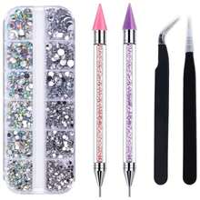 2 Pack Rhinestone Picker Tool With 1500PCS Nail Rhinestones And Tweezers, Crystal Diamond Pickup Tool Gem Jewel Applicator, Rhinestone Tool For Crafting Bedazzling DIY Nail Art{"Color_name":"Pink&Purple"} - Pink&Purple - View 2