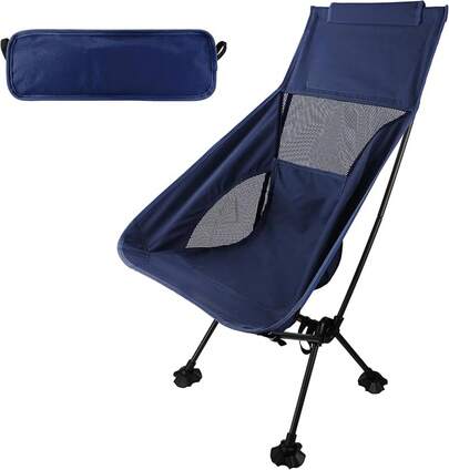 AiGear Camping Chairs, Portable Camping Chair With Storage Bag, Load Anti Slip Foot Covers, Upgraded Navy Blue Camp Chair High Back Oxford Cloth Lawn Outdoor Picnic Travel Camp Chairs
