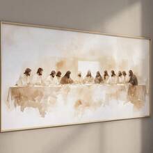 1pc "The Last Supper" Minimalist Beige Abstract Canvas Print - Leonardo Da Vinci Inspired Painting, Horizontal Wall Art For Living Room & Bedroom Decor, Frameless, Shepherds Fine Art, Christian Faith - Multicolor - View 1