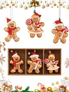 6 buc/1 cutie Decorațiuni pentru brad de Crăciun cu omuleț de turtă dulce - Ornamente de Crăciun cu sclipici roșu agățat, pentru sărbătorile de iarnă, Anul Nou, brad de Crăciun, Articole de sărbători, Decorațiuni pentru casă, Decorațiuni pentru cameră, Decorațiuni de sărbători, Decorațiuni pentru brad de Crăciun, Mobilier pentru casă de interior și exterior, Decorațiuni de Crăciun pentru casă, Decorațiuni de Crăciun - Roșu