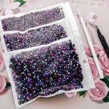 25000Pcs Black AB Rhinestones For Bedazzling Kit, 3-5mm Resin Flatback Rhinestones Bulk Bedazzle Gems Diamonds For Crafts DIY Shoes, Clothing{"Color_name":"BlackAB"} - BlackAB - 查看 5