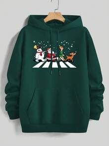 Herren Weihnachts-Hoodie mit Motiven von Weihnachtsmann, Schneemann und Hirsch, Neuheit für Herbst/Winter, Langarm-Oberteil