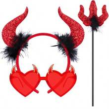 Halloween Devil Costume Sunglasses Horns Headband And Short Pitchfork For Women Demon Cosplay Accessories