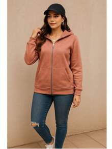 Sudadera básica de gamuza, ideal para outfits casuales - Rosa - Ver 1