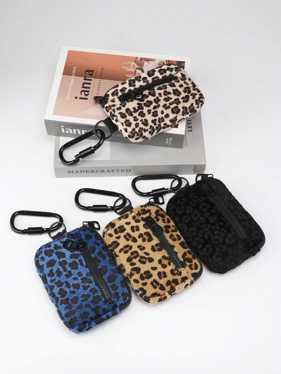 1pc Leopard Print Outdoor Multifunctional Carabiner Pouch, Can Store Earphones, Keys, Card Holder, Coin Purse, Casual Style, Product Size: 14.5cm*10cm*2cm Mini Wallet Small Wallet Wallet Keychain Coin Wallet - Multicolor - View 1