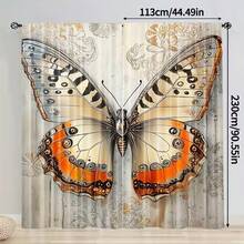 2 piezas Cortinas opacas elegantes con mariposas y flores - Poliéster vintage a la moda, adecuadas para la decoración del dormitorio y la sala de estar, lavables a máquina, agregan elementos naturales a cualquier espacio (varillas no incluidas), Cortinas para la sala de estar