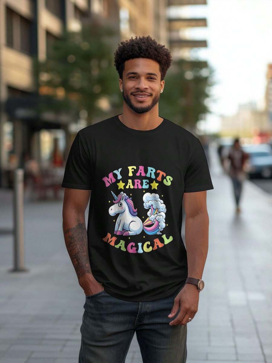 My Farts Are Magical Funny Farting Unicorn, Men Clothes, Graphic T-Shirt Men, Western Style, Pure Cotton Unisex T-Shirt 220g, Local Warehouse - Black - View 1
