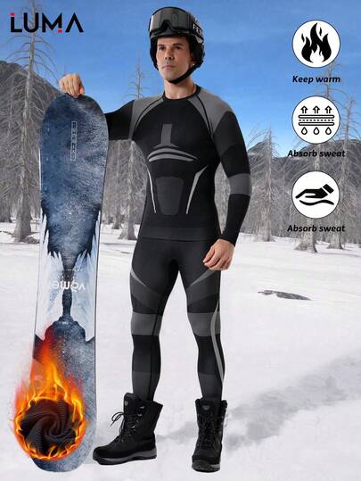 LUMA Herr Sömlöst Skidunderkläder Set, Varmt, Fukttransporterande, Andningsbart Underställ, Professionellt Skidtermoset, Fuktabsorberande, Hög Elasticitet, Kan Användas I Flera Scenarier
