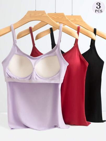 3pcs Set Basic Women Seamless Padded Camisole Tops