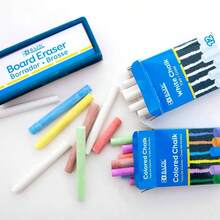 Colored 12 Pcs+ White 12 Pcs Chalk+ Premium Chalkboard Eraser Bundle, Art Office Classroom Store Home, 1 - Pack