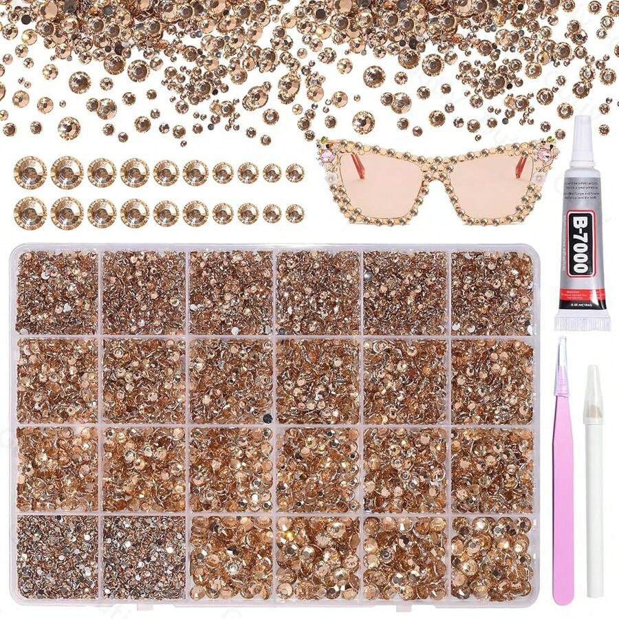21000Pcs Champagne Gold Rhinestones For Bedazzling Kit, Mix Sizes Jelly Bedazzling Resin Gems, Champagne Gems Bedazzling For Crafting, Flatback Resin Rhinestones For Craft DIY Face Makeup{"Color_name":"S2"} - S2 - 查看 1