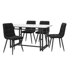 Set da pranzo nero 120 x 70 cm con 4 sedie, tavolo da cucina moderno, sedie in velluto nero, gambe in ferro nero