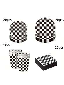 10pcs/20pcs/50pcs/80pcs Race Car Birthday Party Decorations Black And White Checkered Plates Cups And Napkins Tableware Set For Checkered Birthday Party Supplies Racing Table Decorations - Multicolor - View 9
