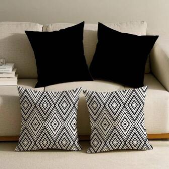 4 pièces Taies d'oreiller de style bohème pour tête de lit de canapé/lit, housses de coussin en lin imprimé doux, 45x45cm, sans insert d'oreiller, cadeau simple, coussin de canapé, étoile, style décoratif, facile à utiliser, oreiller, coussin de canapé, décoration d'intérieur