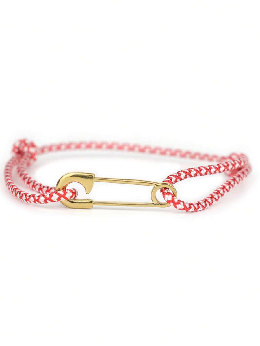 diffone Handcrafted Unisex Adjustable Paracord Rope Gold Color Safety Pin Braided Wristbands Casual Jewelry Accessories - Personalized Gender Pin Bracelet - View 1