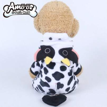 珊瑚绒奶牛造型宠物服装，保暖舒适，适合小型犬，秋冬季款