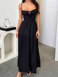 Onicee Women's Winter Dress, Black Spaghetti Strap Backless A-Line Elegant Party Dress, Suitable For Valentine's Day, Dates, Gatherings, Parties, Travel, Vacation, Beach And Other Occasions - Black - View 2