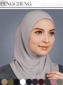 1 pieza Hijab de unicolor de moda para mujer, elegante y cómoda envoltura de cabeza de lino con cristales para protección solar diaria al aire libre