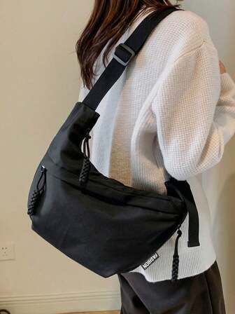 Women's Nylon Crossbody Bag - Black Casual Shoulder Bag, Multiple Compartments, Zipper Closure And Removable Shoulder Strap, Suitable For Daily Outings, Work, Travel, Modern Simple Design, Durable Zipper Closure.