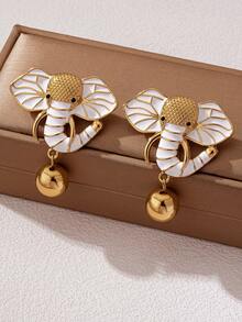 1 par de pendientes con borlas con diseño de elefante esmaltado vintage, lindos y creativos, adecuados para uso diario de mujeres y como regalo para fiestas