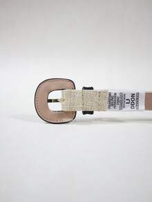 Women's Belt Straw Color Fabric Colorful Design Simple Covered Buckle For Everyday Wear - Black - View 4