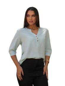 Women's Formal Shirt With 3/4 Sleeves - AZURE - View 1