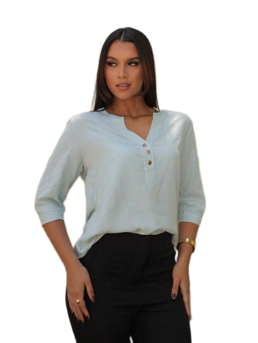 Women's Formal Shirt With 3/4 Sleeves - AZURE - View 1