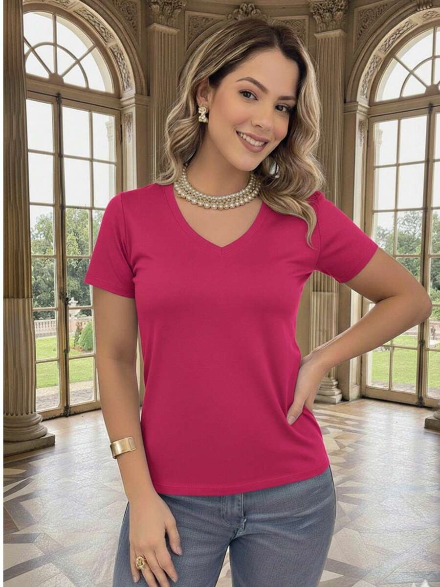 Women T-Shirts - 玫紅色 - 查看 1