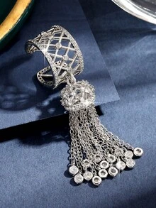 1 件梦幻方晶锆石流苏结婚戒指，女士迷人订婚女王可调节戒指，适合周年纪念派对珠宝礼物 - 白金 - 查看 9