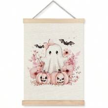 URLLUAE Pink Ghost Wall Decor Halloween Cute Ghost Canvas Wall Art Poster Hanger Frame Pink Ghost Halloween Decor Pink Fall Decor Preppy Halloween Decor Coquette Room Decor 12x16 Inches# DOUYYY