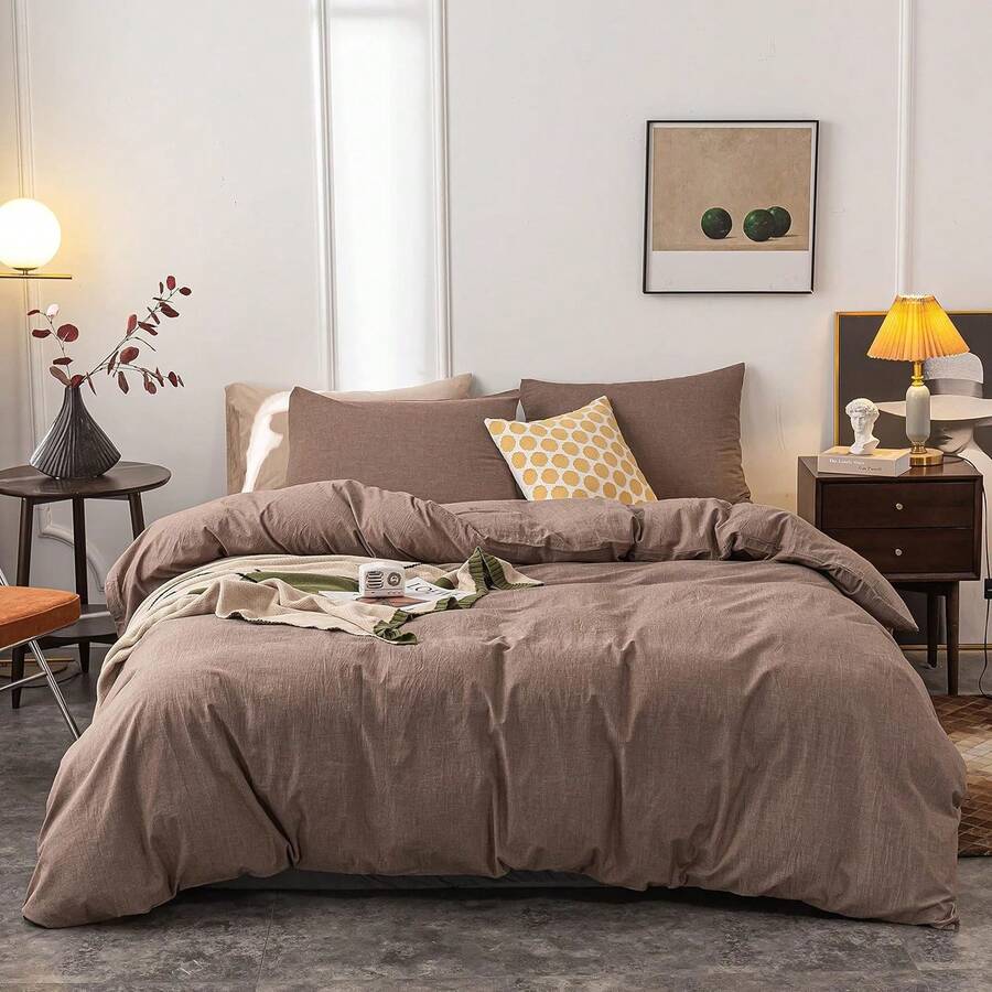 Ultra Soft 100% Cotton Solid Color Dusty Pink Queen Duvet Cover Set With Zipper Closure - 3 Pieces, In 2025 - 咖啡 - 查看 1